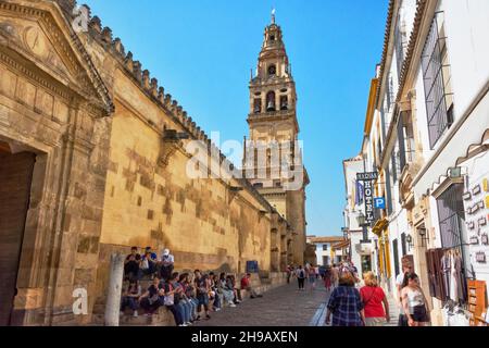 Torre del Alminar Campanile di Mezquita-Cattedrale (Moschea-Cattedrale o Grande Moschea di Cordoba), Cordoba, Provincia di Cordoba, Spagna Foto Stock