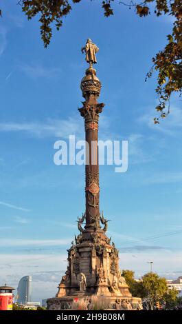 Monumento a Colombo, Barcellona, Provincia di Barcellona, Comunità autonoma della Catalogna, Spagna Foto Stock