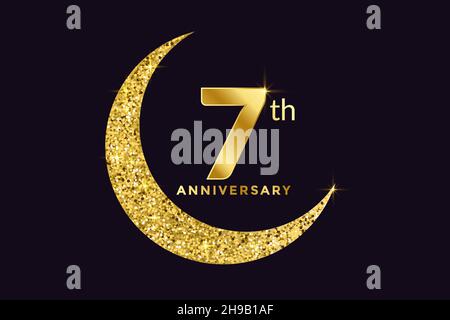 Sette anni celebrazione anniversario emblema d'oro in sfondo nero. Number 7 Luxury Style Banner isolato Vector. Illustrazione Vettoriale