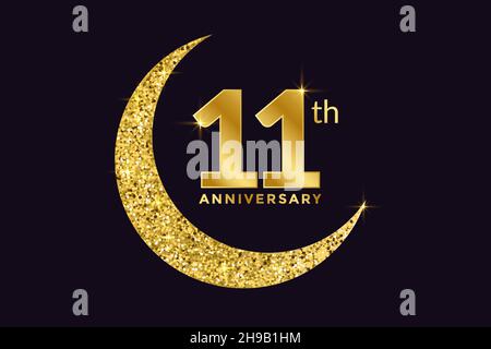 Undici anni celebrazione anniversario emblema d'oro in sfondo nero. Number 11 Luxury Style Banner isolato Vector. Illustrazione Vettoriale