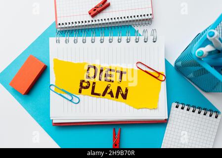 Piano di dieta della didascalia concettuale. Foto concettuale proposta dettagliata per fare o realizzare un'abitudine heathy di consumo che calcola le spese che Budgeting Ideas Foto Stock