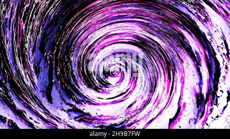 Tornado 3D astratto a forma di spirale, bianco, nero e rosa, con insolita struttura trasformante, loop senza cuciture. Movimento. Vista dall'alto dell'acqua come la turbolenza alla fine Foto Stock