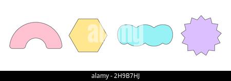 Set di adesivi e patch con spazio di copia in stile retrò pop colori pastello colorati con un tratto. Elementi grafici di design dello sfondo. I semplice Illustrazione Vettoriale