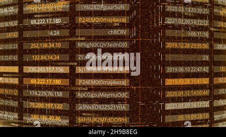 Hacking di password e indirizzi. Animazione. Le password e gli indirizzi sono pubblicamente disponibili dopo essere stati violati dagli hacker. Configurazioni password in t Foto Stock