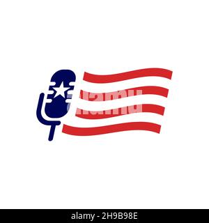 microfono con bandiera americana simbolo icona vettore grafica disegno idea creativa Illustrazione Vettoriale