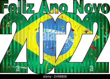 Felice anno nuovo 2022 con bandiera del Brasile all'interno - Illustrazione, 2022 NUMERI FELICE ANNO NUOVO, 2022 numeri di bandiera del Brasile Illustrazione Vettoriale
