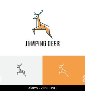 Jumping cervo natura animale carta Origami stile linea logo Illustrazione Vettoriale