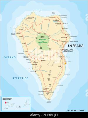 Mappa stradale vettoriale dell'isola delle Canarie la Palma Illustrazione Vettoriale