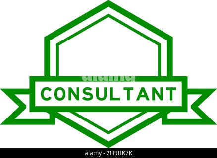 Banner etichetta esagonale di colore verde vintage con consulente di parola su sfondo bianco Illustrazione Vettoriale
