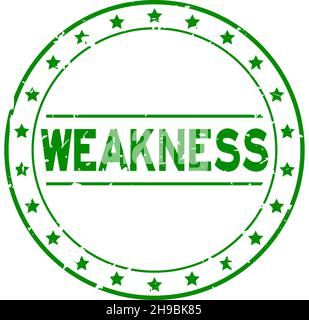 Grunge parola di debolezza verde con icona a stella rotondo sigillo di gomma timbro su sfondo bianco Illustrazione Vettoriale