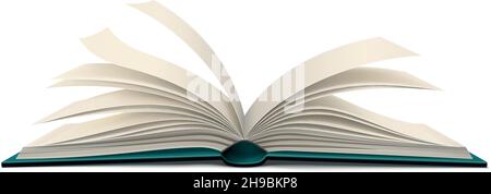 Apri il mockup della vista laterale del libro. Pagine capovolte realistiche Illustrazione Vettoriale