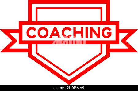 Banner etichetta pentagono di colore rosso vintage con coaching di parole su sfondo bianco Illustrazione Vettoriale