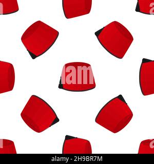 Illustrazione sui cappelli a tema del motivo ottomano fez, bei cappelli su sfondo bianco. Modello di tappi composto da cappelli da collezione ottomano fez da indossare Illustrazione Vettoriale