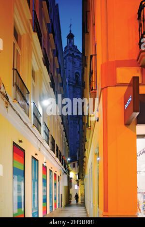 Stretta strada laterale nella città vecchia di Malaga, vista notturna Foto Stock