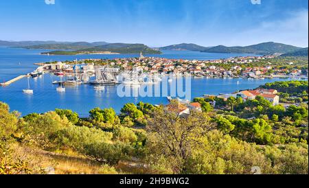 Viev aereo di Betina, isola di Murter, Dalmazia, Croazia Foto Stock