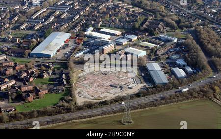 Vista aerea di un'area industriale sul lato ovest di Grantham, tra Swingbridge Road e la A1. Lincolnshire Foto Stock
