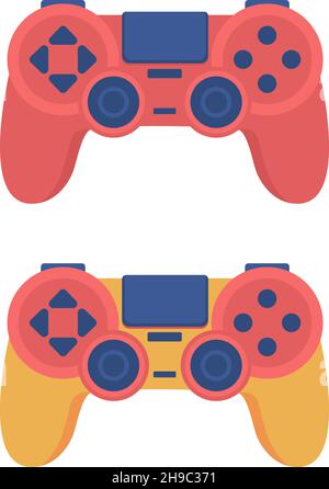 Set di oggetti vettoriali a colori semi-piatti con controller colorati Illustrazione Vettoriale