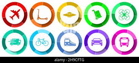 Transportation concept vettoriale Icon Set, Transport and Vehicles design web buttons collection in eps 10 Illustrazione Vettoriale