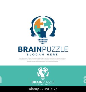 Brain intelligence simbolo puzzle immagine di logo di due diversi volti.modello disegno, simbolo, icona Illustrazione Vettoriale