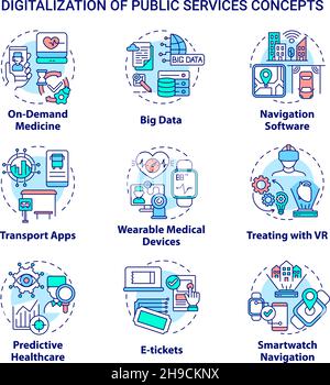 Digitalizzazione delle icone di concetto dei servizi pubblici Illustrazione Vettoriale