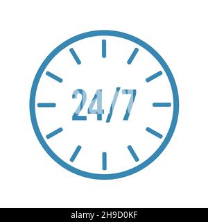 24 7 freccia circolare dell'orologio per l'icona del servizio non-stop. Non stop, ventiquattro ore di supporto. 24 7 servizio aperto. Vettore Illustrazione Vettoriale