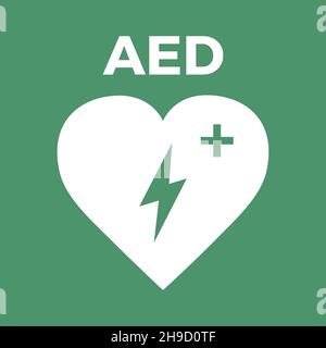 Icona del simbolo della defibrillazione semiautomatica esterna. Segnale defibrillatore Heart First Aid. Dispositivo esterno automatizzato per il logo dell'attacco cardiaco Illustrazione Vettoriale