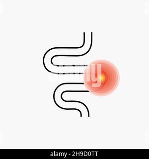 Salute dell'intestino. Icona di costipazione, colite, infiammazione e dolore nell'intestino. Problemi all'intestino. Logo di stomaco sano o gonfiore. Simbolo dell'addome Illustrazione Vettoriale