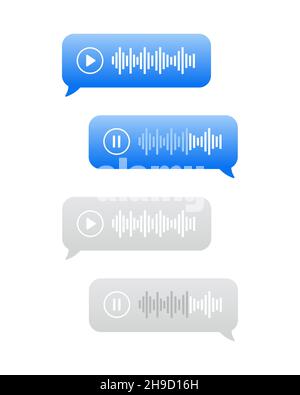 Impostare l'icona dei messaggi vocali con la forma d'onda sonora. Fumetti dei modelli SMS per le finestre di dialogo di composizione vocale. Bolla del messaggio per i social media. Moderno vettore di stile piatto Illustrazione Vettoriale