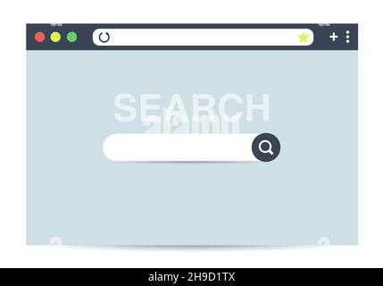 Design moderno della finestra del browser isolato su sfondo bianco. Finestra web mockup schermo. Cerca il concetto di pagina Internet con ombra. Vettore Illustrazione Vettoriale