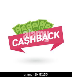 Servizio di rimborso, etichetta di pagamento finanziaria. Programma partner per lo shopping online. Servizio economico. Dollaro. Vettore Illustrazione Vettoriale