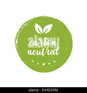 Simbolo di carbonio neutro timbro verde. CO2 Energy monossido di carbonio concetto di etichetta di fondo ecologia. Vettore Illustrazione Vettoriale