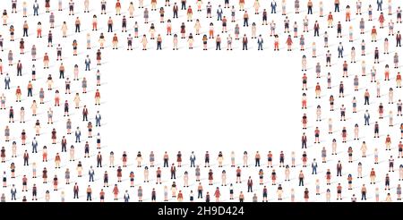 Folla persone modello impostato in stile piatto. Illustrazione vettoriale uomini e donne isolati su sfondo bianco Illustrazione Vettoriale