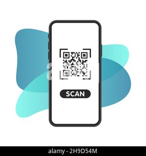 Eseguire la scansione del codice QR sullo smartphone. Codice QR di esempio per la scansione. Verifica QR. Scansiona tag di iscrizione me. Vettore Illustrazione Vettoriale