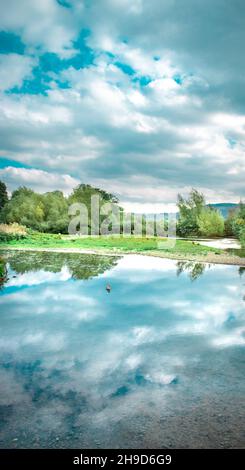 Immagini estive di River Teme, Leintwardine, Shropshire, Inghilterra. Foto Stock