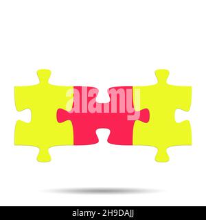 Tre pezzi di puzzle Uniti insieme su uno sfondo bianco Foto Stock