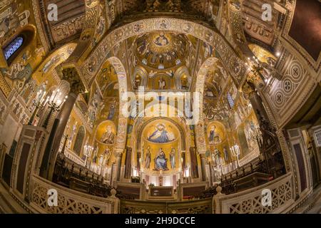 Altarraum, Cappella Palatina, Normannenpalast, Palazzo dei Normanni, Palermo, Sizilien, Italia Foto Stock