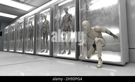 Rendering 3D. Figure umanoidi e scena sicifi Foto Stock