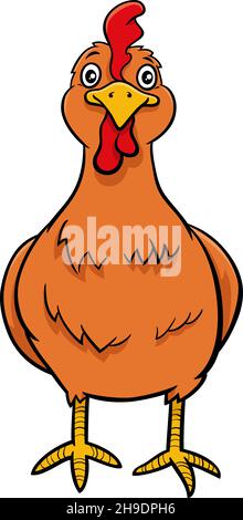 Illustrazione cartoon di gallina o femmina pollo uccello fattoria carattere animale Illustrazione Vettoriale