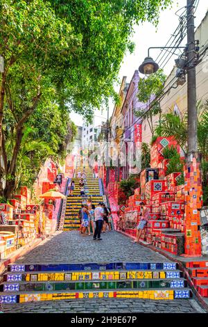 Selaron Steps, Rio de Janeiro, Brasile Foto Stock