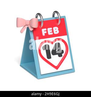 Calendario con pagina del 14 febbraio aperta. San Valentino concetto. Immagine 3D Foto Stock