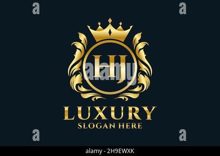 Modello HJ Letter Royal Luxury Logo in Vector art per progetti di branding di lusso e altre illustrazioni vettoriali. Illustrazione Vettoriale