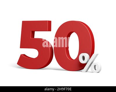 Cinquanta per cento isolato su sfondo bianco. Sconto. 50% di sconto. illustrazione 3d. Foto Stock