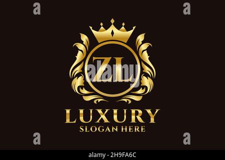 Modello ZL Letter Royal Luxury Logo in Vector art per progetti di branding di lusso e altre illustrazioni vettoriali. Illustrazione Vettoriale