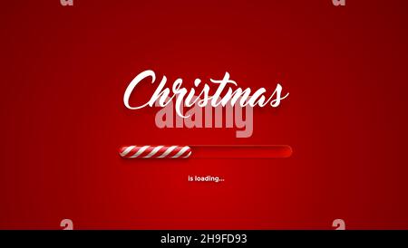 Barra di carico di Natale con canna da zucchero, carico di Natale o conto alla rovescia di Capodanno su sfondo rosso vettoriale. Vacanze invernali in arrivo per il biglietto di auguri di Natale o. Illustrazione Vettoriale