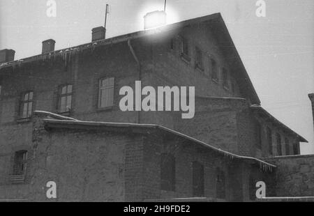 Katowice, 1948-02. Tradycyjny XIX-wieczny budynek mieszkalny dla górników, tzw. Familok. Domy takie pozbawione by³y kanalizacji, posiada³y za to wspólny wodoci¹g, co wyró¿nia³o je na tle innych kamienic czynszowych. po/gr PAP Dok³adny dzieñ wydarzenia nieustalony. Katowice, febbraio 1948. Le case tradizionali del 19 ° secolo per i minatori. Le case erano prive di sistemi di sudorazione, ma avevano un sistema di approvvigionamento idrico comune che le differiva dalle case di abitazione. po/gr PAP Foto Stock