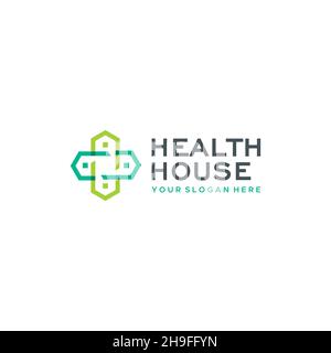 Casa di SALUTE minimalista più il design del logo medico Illustrazione Vettoriale