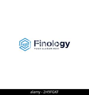 Lettera piatta con logo FINOLOGY freccia blu Illustrazione Vettoriale
