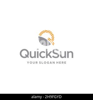 lettera piatta iniziale Q Quick Sun Logo design Illustrazione Vettoriale