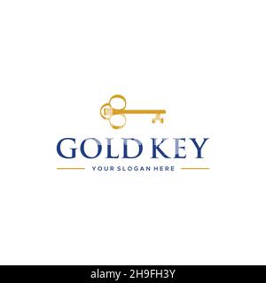 Chiave con logo in ORO dal design minimalista Illustrazione Vettoriale