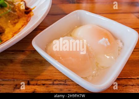 Primo piano di Onsen tamago a Salk Lake City, Utah, USA Foto Stock